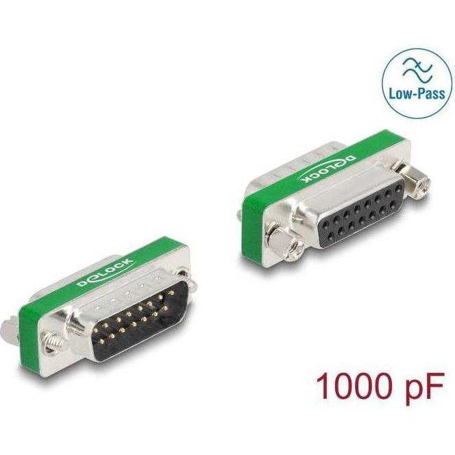 Thumbnail - Delock HF/EMI Entstörfilter D-Sub 15 Pin Stecker zu Buchse mit Tiefpass kapazitiv, Induktor