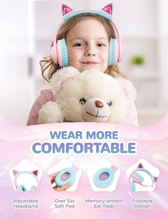 Produktbild Iclever Bluetooth-Kinderkopfhörer mit LED-Katzenohren