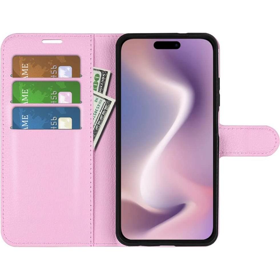 Thumbnail - Cover-Discount iPhone 16 - Leder Etui Hülle (Apple iPhone 16), Smartphone Hülle, Rosa