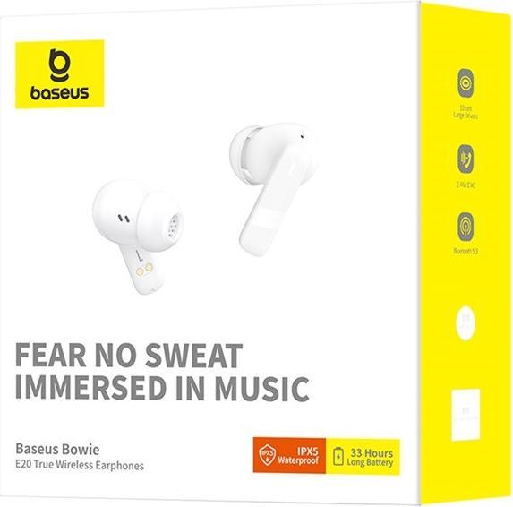 Produktbild Baseus Bowie E20 Kopfhörer Kabellos im Ohr Anrufe/Musik Bluetooth Weiss (6 h, Kabellos)