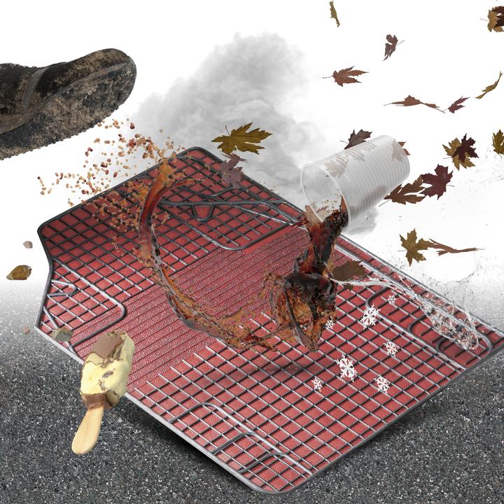 Actual product image Walser Universal rubber car mat set, 4-piece car mats, can be cut to size, anti-slip (2 front mats + 2 rear mats)