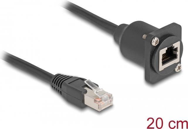 Produktbild Delock D-Typ RJ45 Kabel Stecker zu Buchse Cat.5e schwarz 20 (STP, CAT5e, 0.20 m)