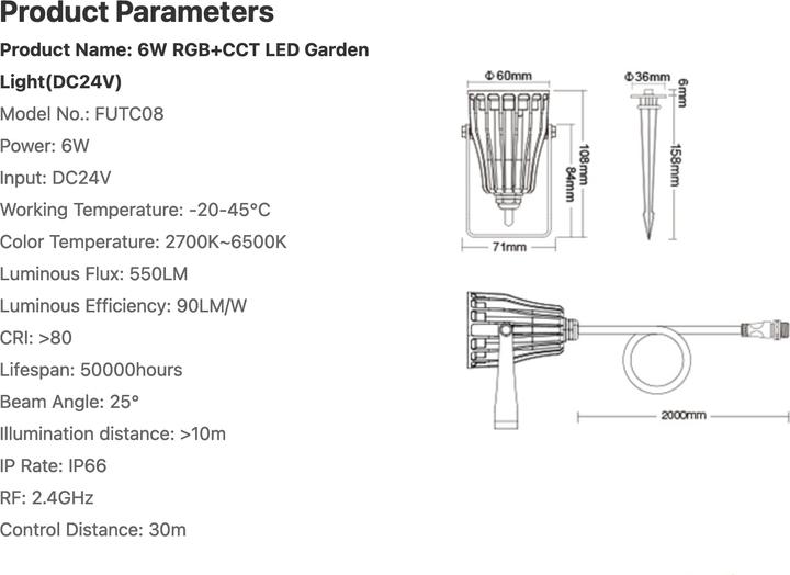 Produktbild Milight Funk Smart LED Gartenspot 6W 24V (550 lm, IP66)