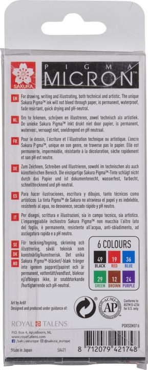 Immagine prodotto Sakura Fineliner-Set (Blu, Lilla, Marrone, Nero, Rosso, Verde, Viola, 6x)