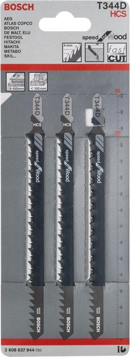 Image du produit Bosch Professional Zubehör Lame de scie sauteuse T 344 D Speed for Wood, pack de 3