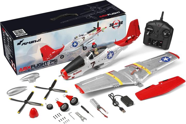 Immagine prodotto Amewi Warbird AMXflight P51 560 mm a 4 canali, giroscopio, RTF (Merlo)