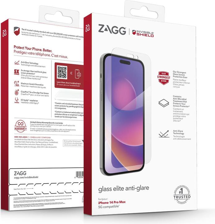 Actual product image Zagg InvisibleShield Glass Elite Anti-Glare, Apple, iPhone 14 Pro Max, Tropfsicher, Staubresistent, Kratz (1 pcs., Apple iPhone 14 Pro Max)