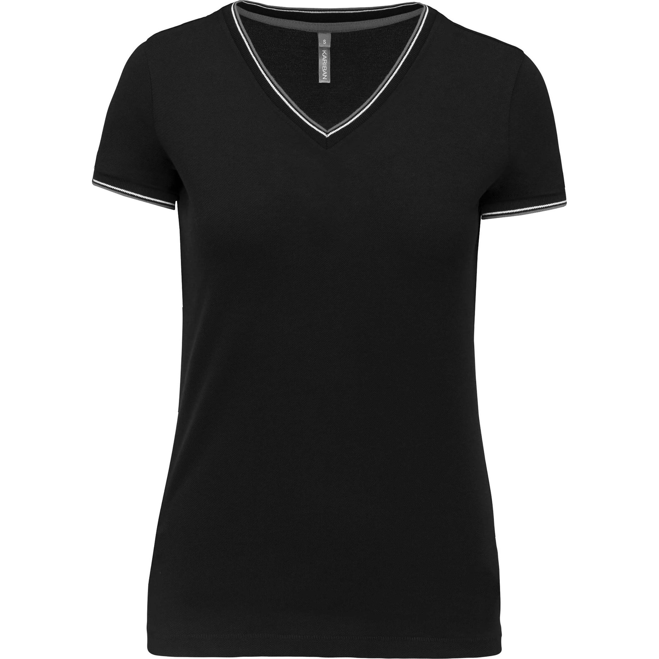 Kariban, Damen, Shirt, Maille Piquée Col V, Schwarz, Grau, Weiss, (S)