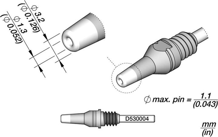 Actual product image JBC Desoldering tip series D530, D530004/1.3 mm, 3.2 mm, pin cleaning
