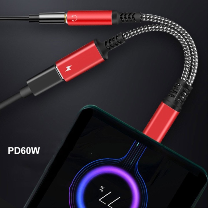 Produktbild Apfelkiste USB C auf 3.5mm Kopfhöreranschluss und USB C Port Nylon Kabel mit Power Delivery (60W) (USB Typ C, USB Typ C, 3.5mm Klinke)