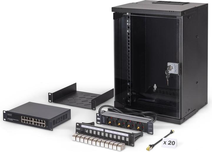 Produktbild Digitus 10" Netzwerk-Set, 9HE Wandgehäuse und Zubehör, sw SOHO PRO Version (9 HE, 10 Zoll Rack)
