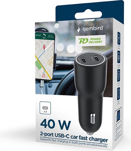 Produktbild Gembird MOBILE CHARGER CAR USB 2PORT/TA-UC-C2PD40-CAR-01