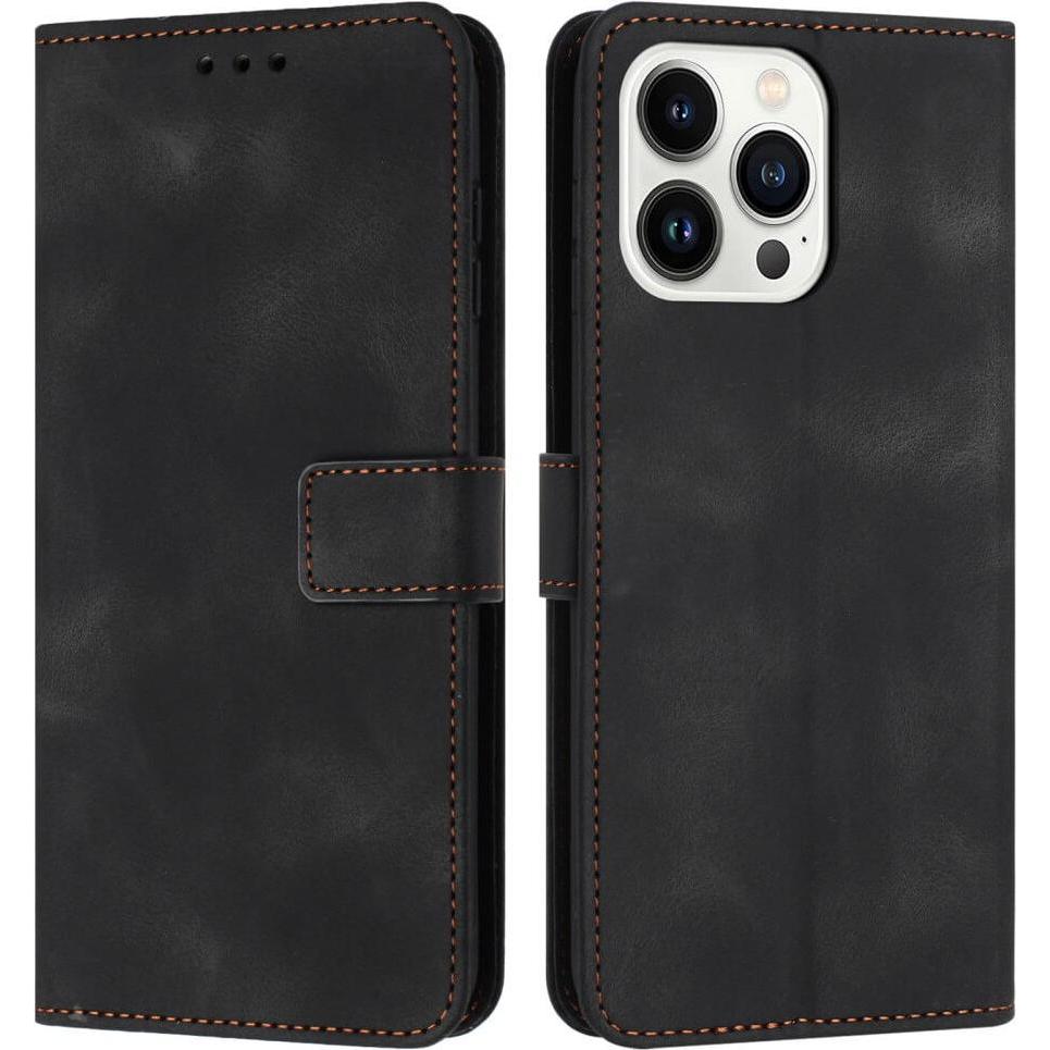 Cover-Discount iPhone 16 Pro – Wildleder Look Etui im Vintage Design (Apple iPhone 16 Pro), Smartphone Hülle, Schwarz