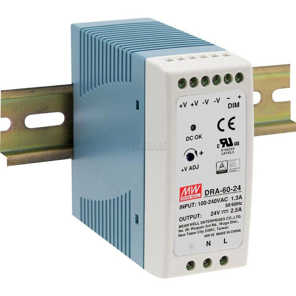 MeanWell, Systemstromversorgung, DIN-Schienenmontage Single Output 1-Phase Leistung: 60W