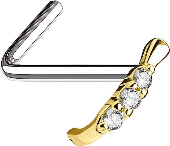 Immagine prodotto Star Piercing Nasenstecker gewinkelt vergoldet Raupe mit Kristallen (Ottone, Acciaio chirurgico 316L)