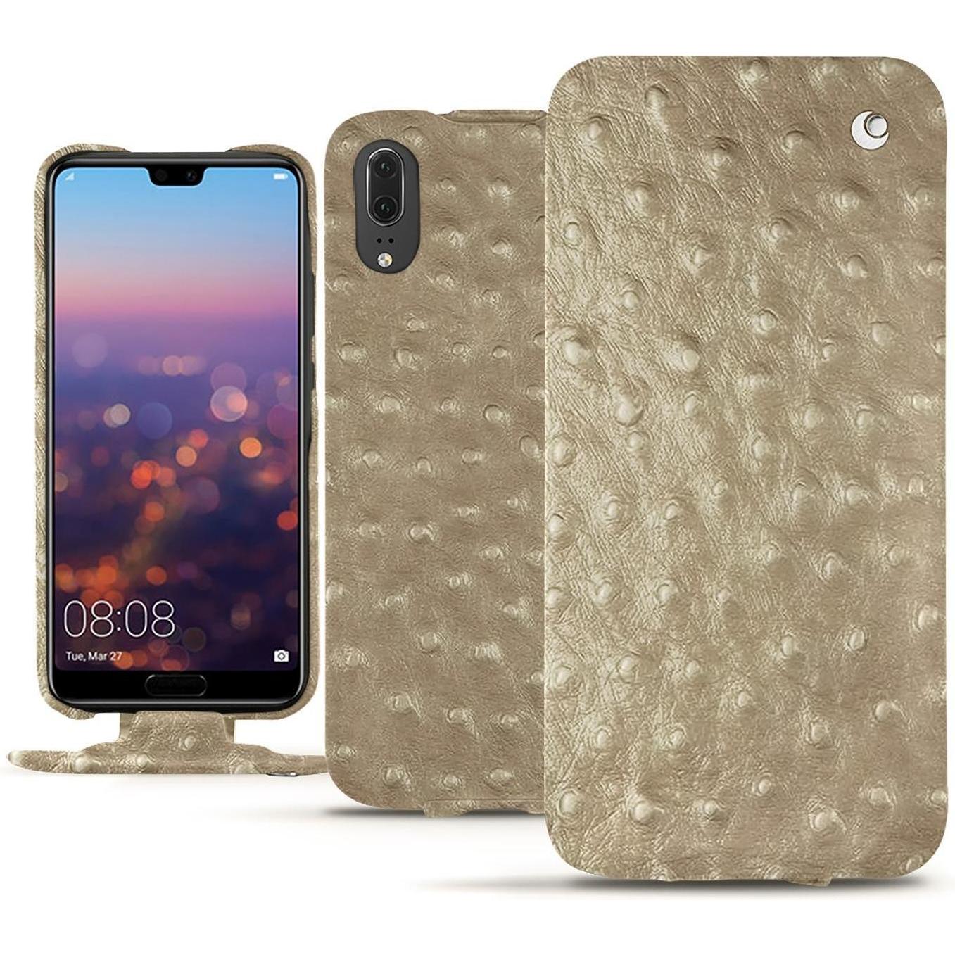 Noreve Lederschutzhülle vertikal (Huawei P20), Smartphone Hülle, Beige