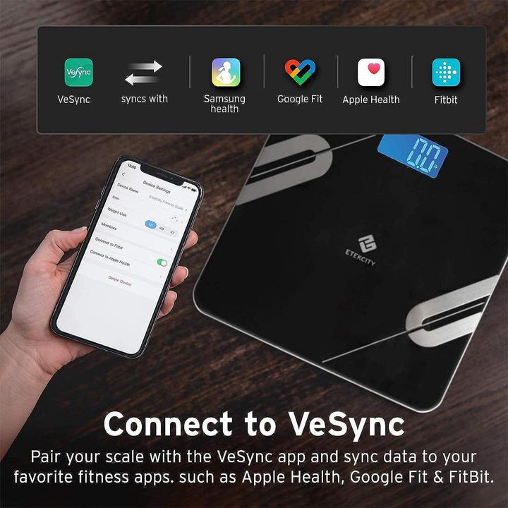 Immagine prodotto Etekcity Bilancia Bluetooth per il grasso corporeo Bilancia digitale intelligente - Nero (180 kg)
