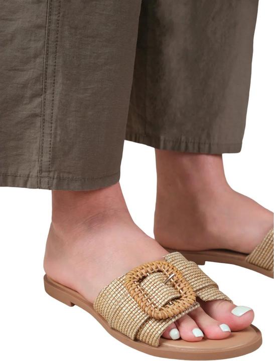 Actual product image Where's That From Womens/Ladies Noon Raffia Faux Leather Flat Sliders (38)