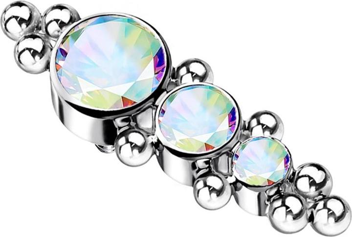 Actual product image Star Piercing Dermal Anchor silver with beads and three crystals multicolour (without brass, Titanium)