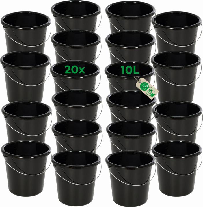 Produktbild Novaliv 20 Stück Eimer 10L Schwarz mit Masseinteilung - Putzeimer 10 Liter ⌀ 28,5 cm Praktischer (20 Stk.)