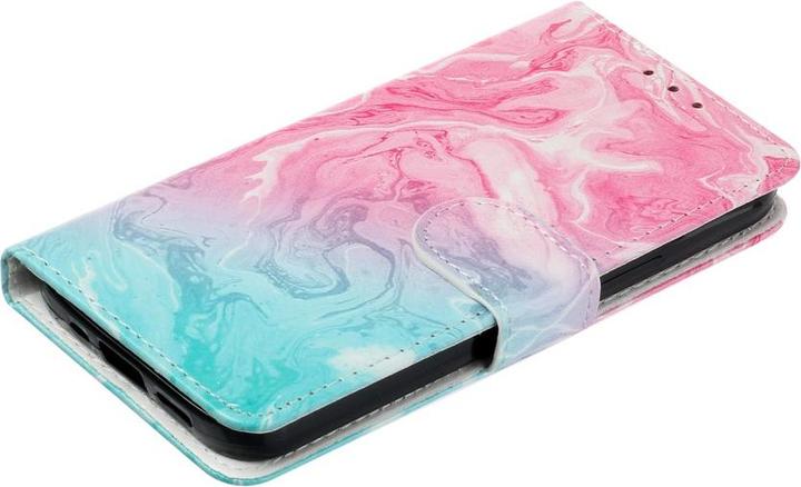 Produktbild Ueli Express iPhone 13 Mini Buch Etui Tasche mit Kartenfach Marmor Blau Pink (Apple iPhone 13 mini)