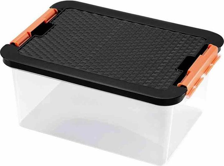 Image du produit Heidrun Boîte de rangement en plastique transparent, 40x29x18 cm Contenu : 14 l, couvercle aspect rotin (40 x 29 x 18 cm, 14 l)