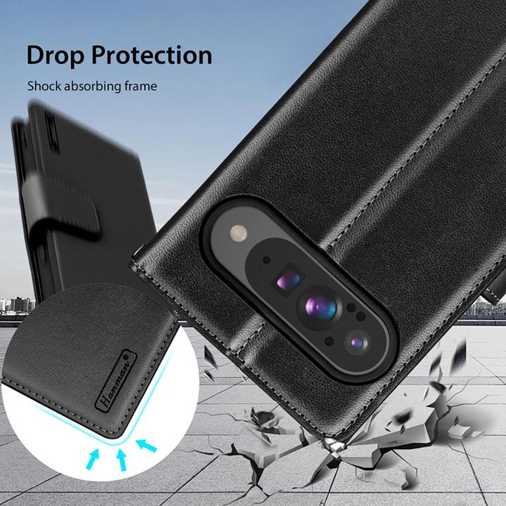 Actual product image Hanman Google Pixel 10 Pro XL - Mill Flip Case mit 3 Kartenfächern, schwarz (Google Pixel 10 Pro XL)