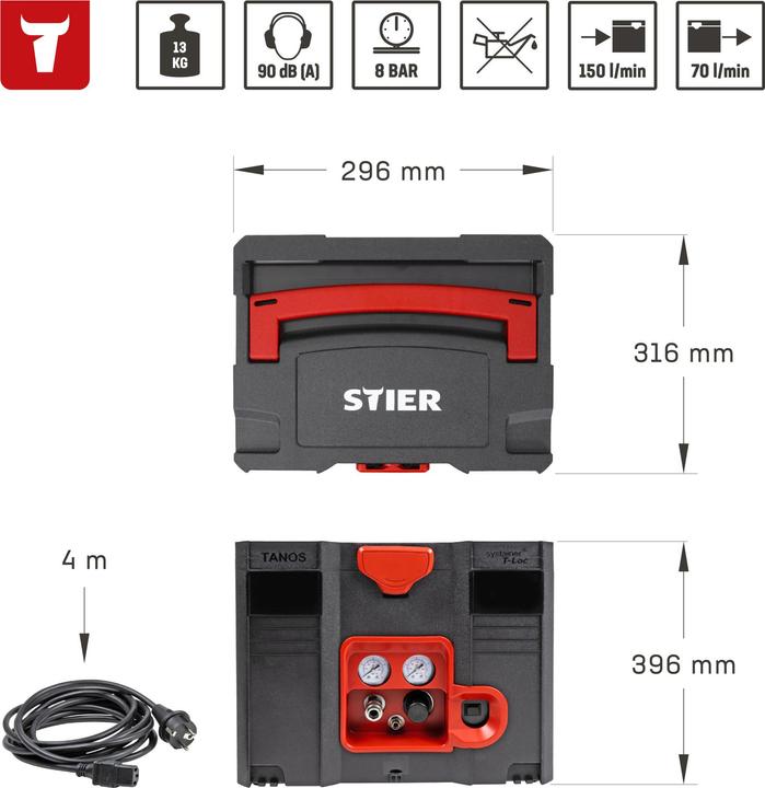 Productafbeelding Stier Systainer-compressor SKT 160-8-6 (8 bar, 6 l)