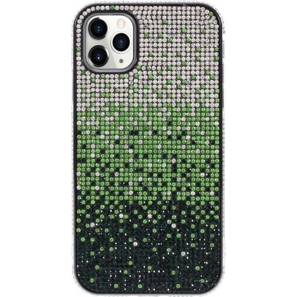 MU Style Hülle mit Glitzersteinen und Farbverlauf (Apple iPhone 11 Pro), Smartphone Hülle, Grün, Silber, Schwarz