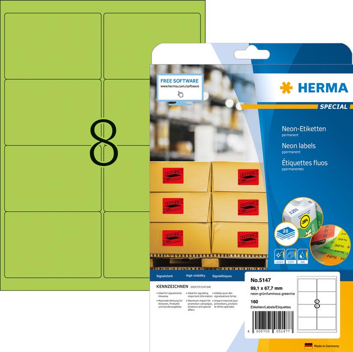 Actual product image HERMA Neon labels A4