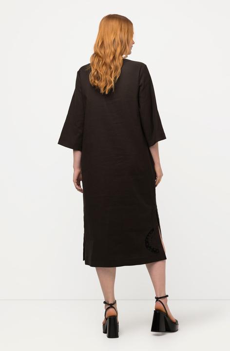 Produktbild Ulla Popken Midikleid, Leinenmix, Stickerei, V-Ausschnitt, 3/4-Arm (42, 44)