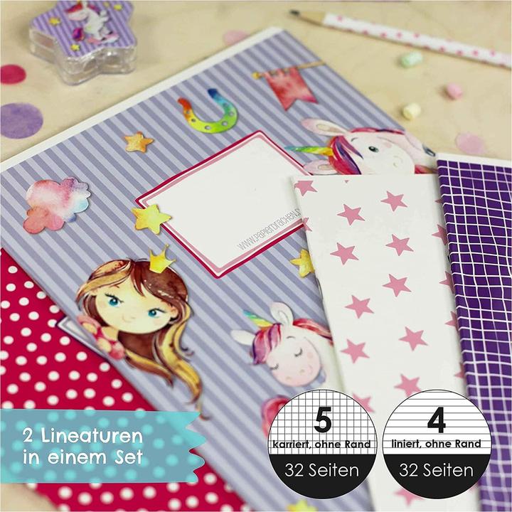 Produktbild Papierdrachen Schulhefte 4er Set DIN A5 - Einhorn (VE 4) (A5, Kariert, Kein Einband)