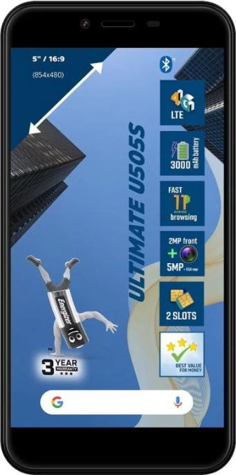 Energizer Ultimate U505S Smartphone - Smartphone 1 GB RAM 16 GB 5 Inch 4G Dual Sim EU (Black) (16 GB, Black, 5", Dual SIM, 5 Mpx, 4G)