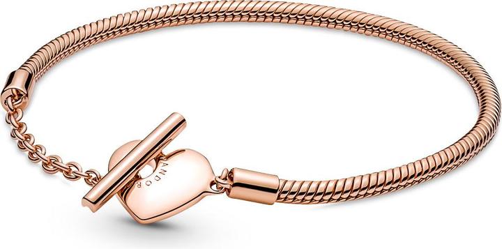 Pandora Bracciale in oro rosa 14k Moments Heart T-Bar Snake Chain