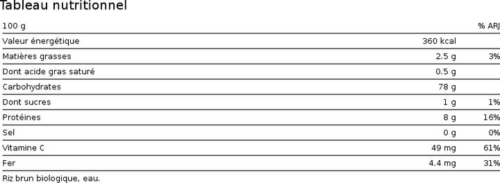 Valori nutrizionali e ingredienti Forpro Brown rice pasta spaghetti bio (200 g)