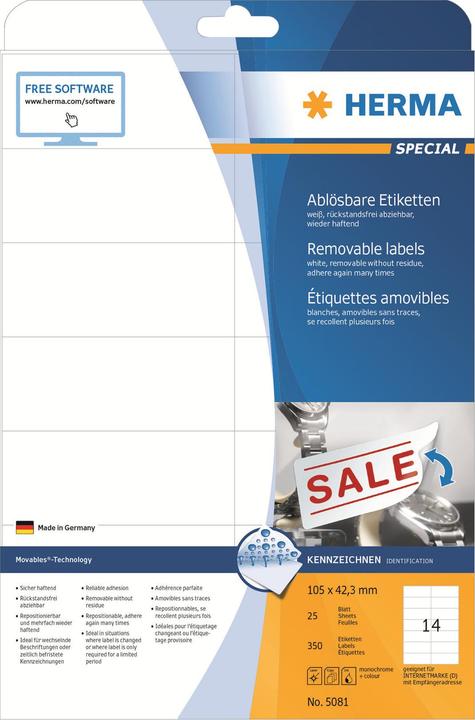 Actual product image HERMA A4 removable labels