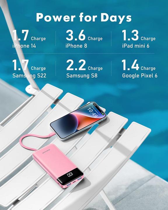 Actual product image Charmast Powerbank mit integrierten Kabel (10000 mAh)