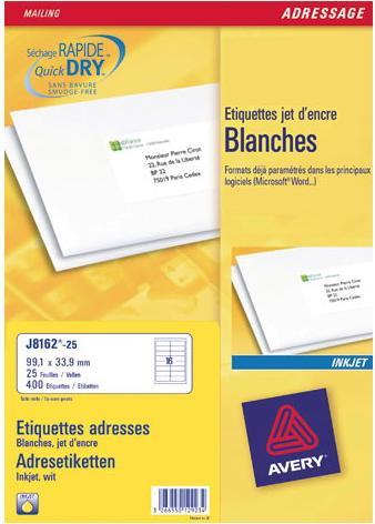 Actual product image Avery Dennison Etiquette d'adresse Jet d'encre, 99.1 x 33.9 mm, blanc