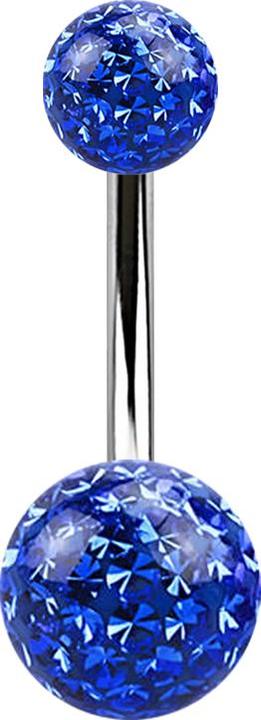 Actual product image Star Piercing Banana silver with two crystal balls dark blue epoxy protective layer (without brass, Surgical steel 316L)