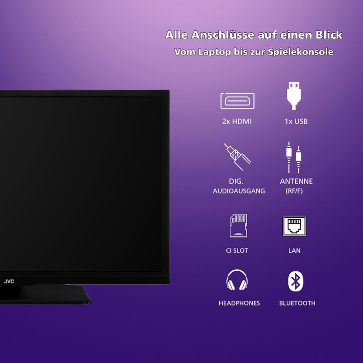 Produktbild JVC LT-24VH5455 24 Zoll Fernseher Smart TV Powered by TiVo (HD-Ready, HDR, Triple-Tuner, 6 Monate HD (24", LED, HD, 2024)