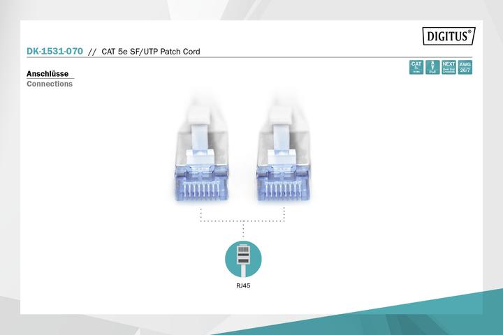 Produktbild Digitus CAT 5e SF-UTP Patchkabel Cu PVC AWG 26/7 Länge 7 m Farbe Grau (SF/UTP, CAT5e, 7 m)