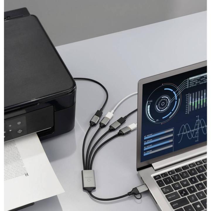 Produktbild Renkforce RF-HUB-300 USB 3.0-Hub mit Aluminiumgehäuse Grau (USB-A, USB-C, 4 Ports)