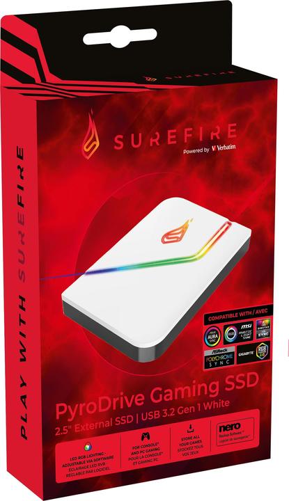 Actual product image Verbatim SureFire PyroDrive Gaming SSD USB 3.2 Gen 1 1 TB White (1 TB)