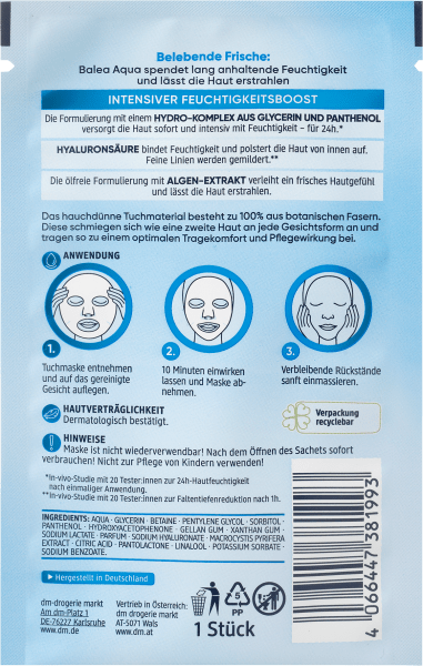 Actual product image dm Balea Aqua cloth mask