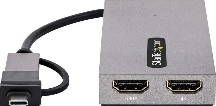 Actual product image StarTech com USB to Dual HDMI Adapter, USB A/C to 2x HDMI Displays (1x 4K30Hz, 1x 1080p), Integrated (USB-C, USB-A, 10 cm)