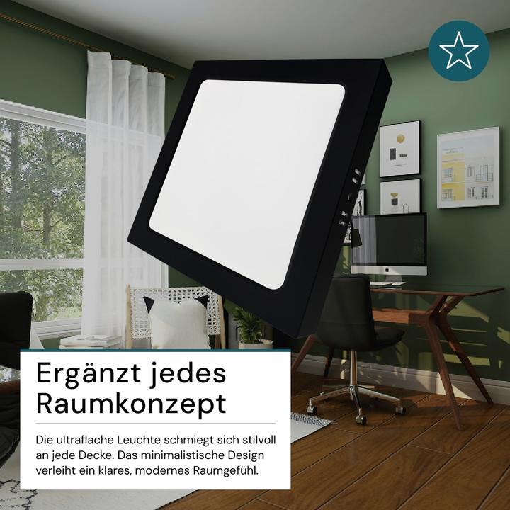 Actual product image Luxula LED-Deckenleuchte, 6W, EEK: F, 600lm, CCT, IP44, quadrat, schwarz (600 lm)