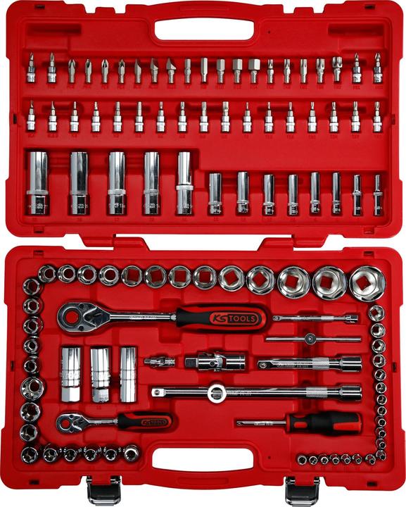 Produktbild KS Tools 1/4" + 1/2" CHROMEplus Steckschlüssel-Satz, 110 Teile, Flank Traction (1/4", 1/2")