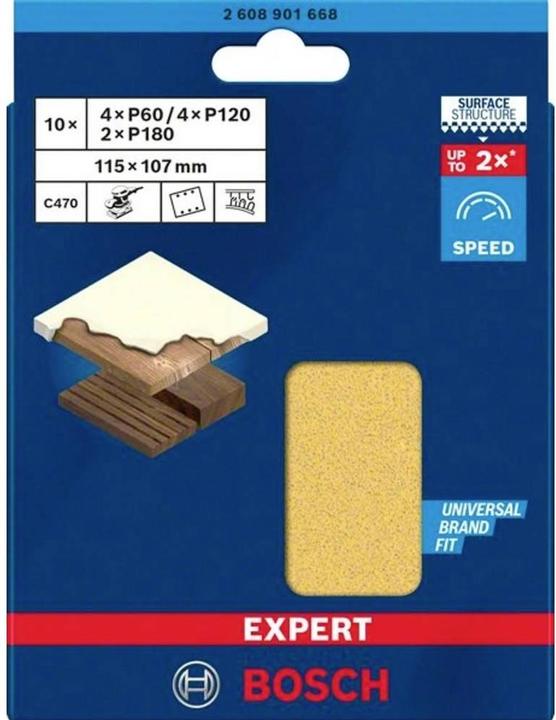 Actual product image Bosch Professional Zubehör Accessories 2608901668 Sanding paper for orbital sander grit 60, 120, 180 (L x W) 107 mm x 115 (60, 120, 180)