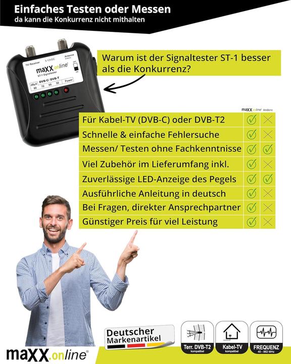 Immagine prodotto Maxx.onLine Signaltester für DVB-C/DVB-T Kabelfernsehen