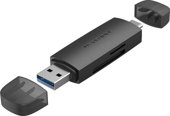 Actual product image Vention 2-in-1 USB 3.0 A+C Card Reader(SD+TF) Black Dual Drive Letter (Type-B)